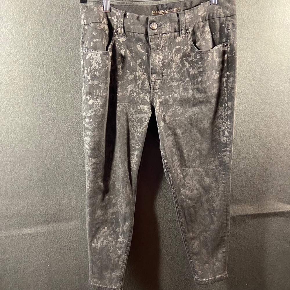 Melissa McCarthy Seven7 Pencil Jeans 18 Gray Metallic Foil Print Denim stretch